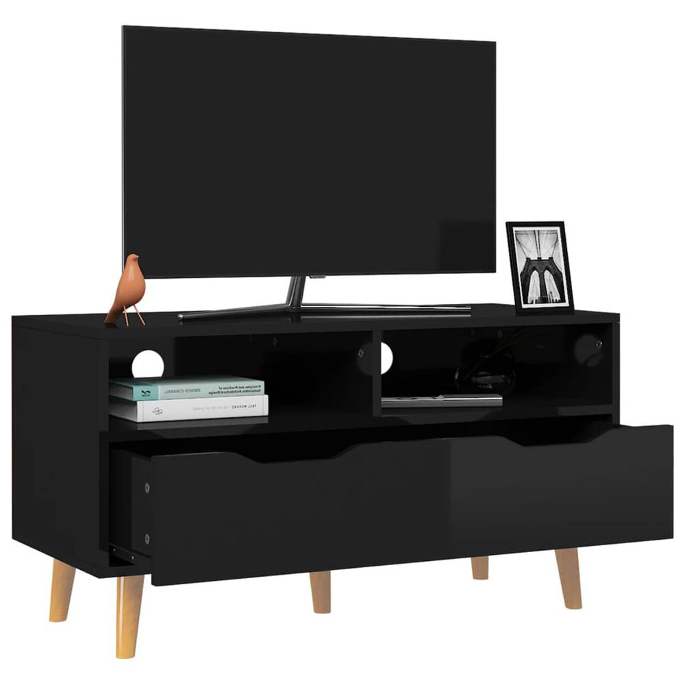 vidaXL TV Cabinet High Gloss Black 35.4"x15.7"x19.1" Engineered Wood. Picture 3
