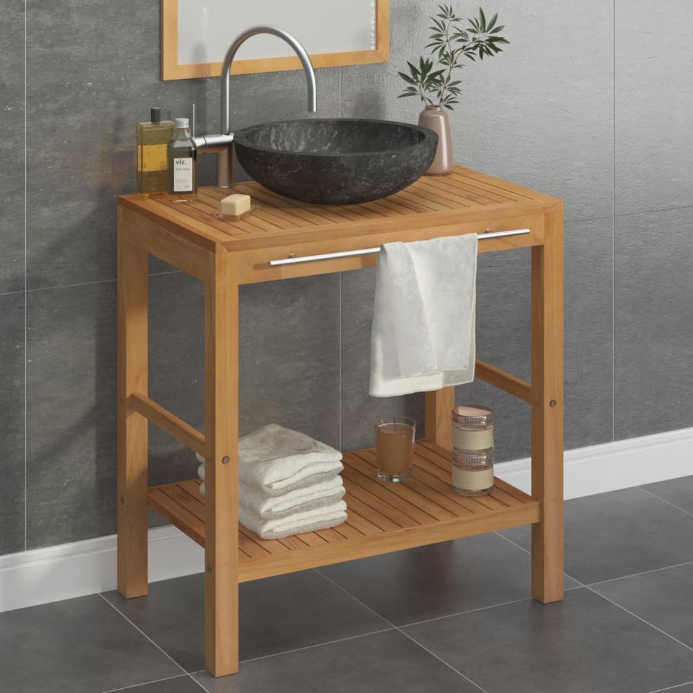 vidaXL Bathroom Vanity Cabinet Solid Teak with Sink Marble Black, 3058161. Picture 1