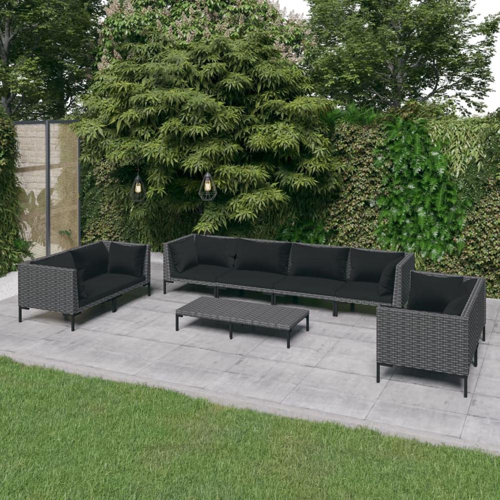 vidaXL 9 Piece Patio Lounge Set with Cushions Poly Rattan Dark Gray, 3099835. Picture 1