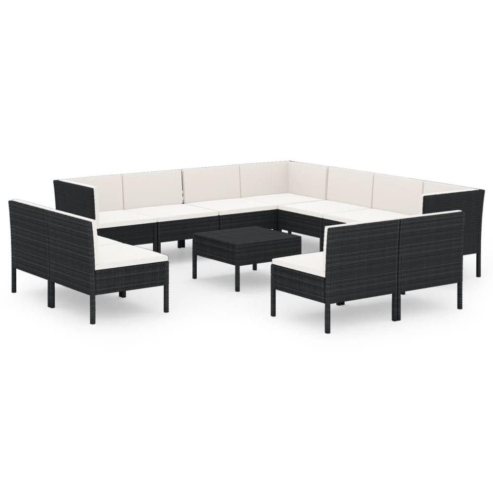 vidaXL 12 Piece Patio Lounge Set with Cushions Poly Rattan Black, 3094480. Picture 2