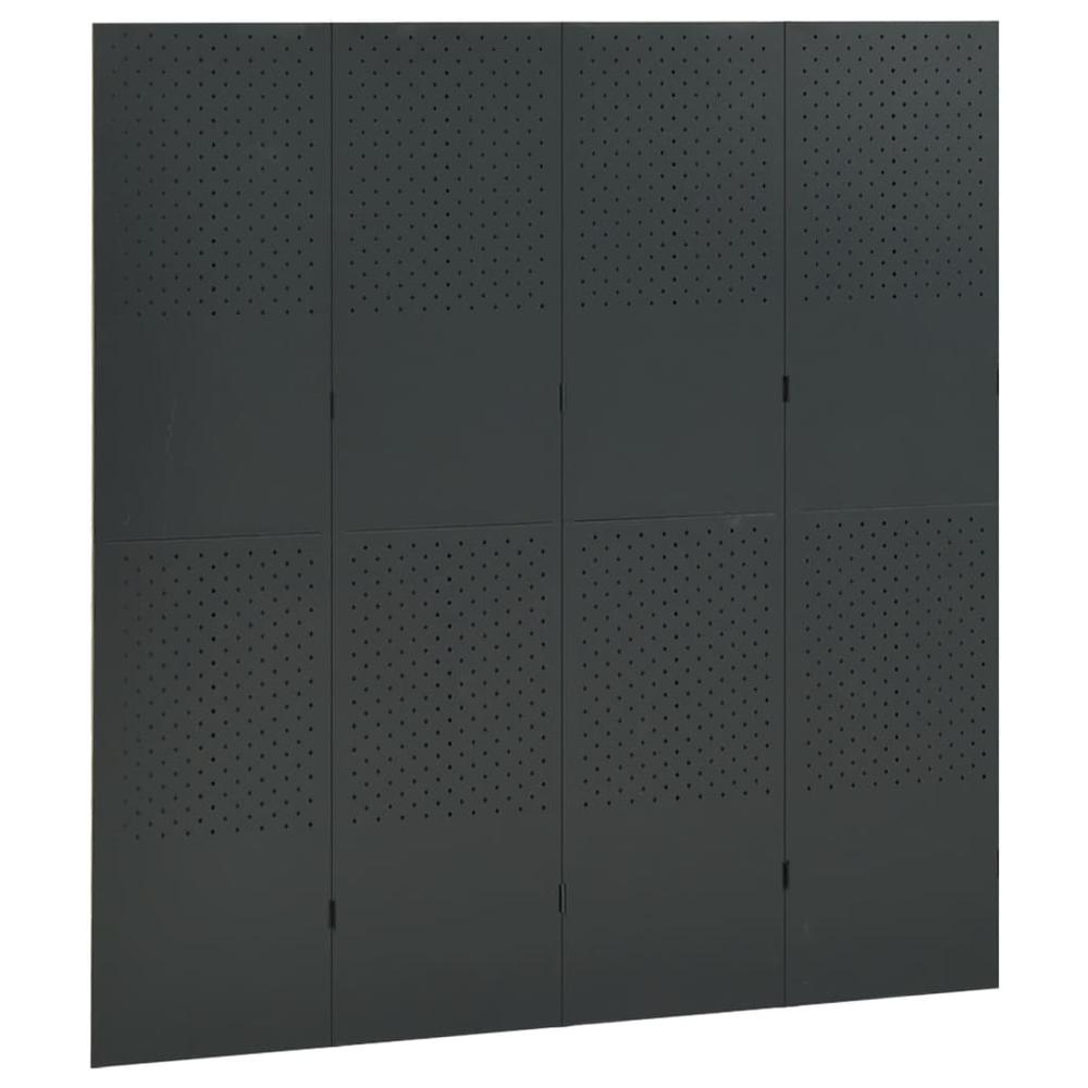 vidaXL 4-Panel Room Dividers 2 pcs Anthracite 63"x70.9" Steel. Picture 3