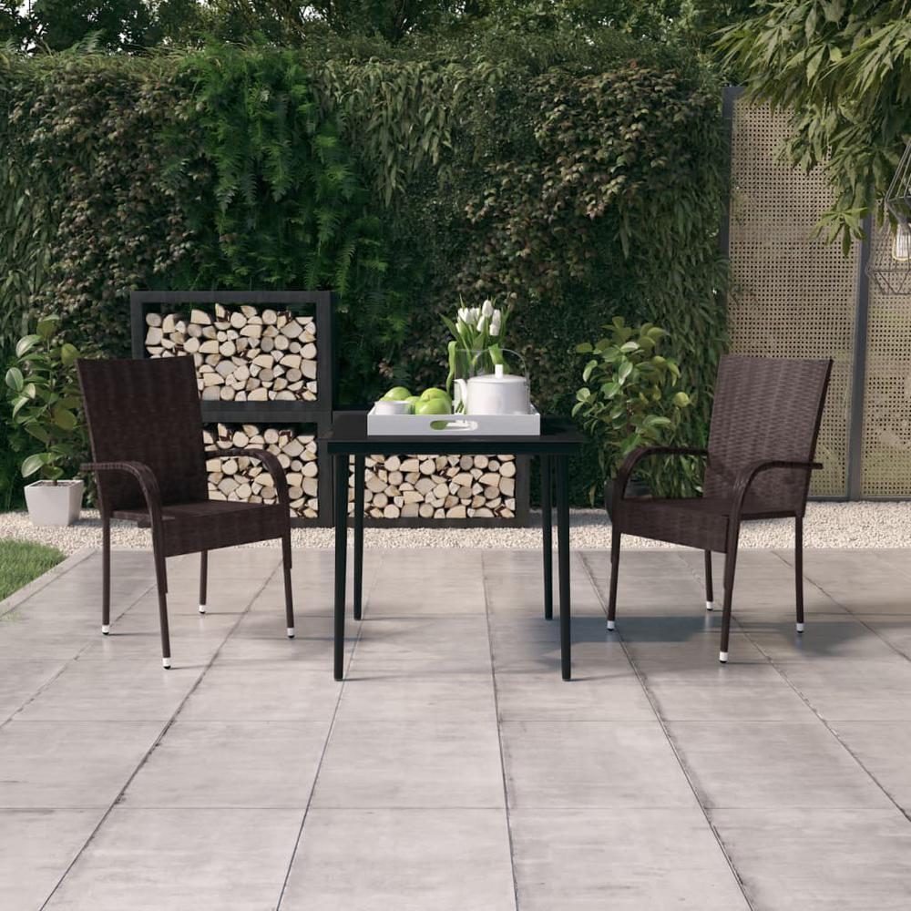 vidaXL 3 Piece Patio Dining Set Brown and Black, 3099401. Picture 1