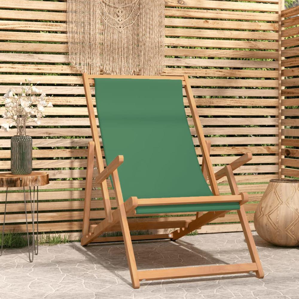 vidaXL Folding Beach Chair Solid Wood Teak Green. Picture 8