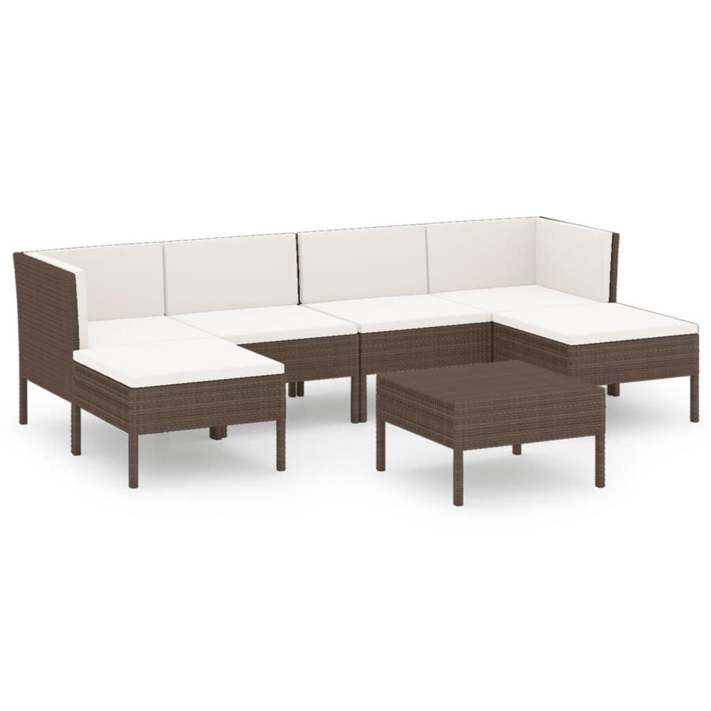 vidaXL 7 Piece Patio Lounge Set with Cushions Poly Rattan Brown, 3094535. Picture 2