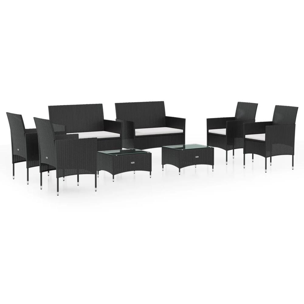 vidaXL 8 Piece Patio Lounge Set with Cushions Poly Rattan Black, 3095955. Picture 2