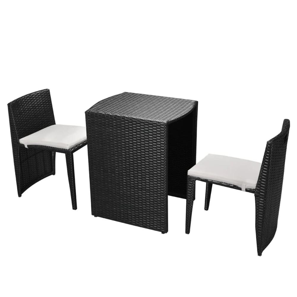 vidaXL 3 Piece Bistro Set with Cushions Poly Rattan Black. Picture 2