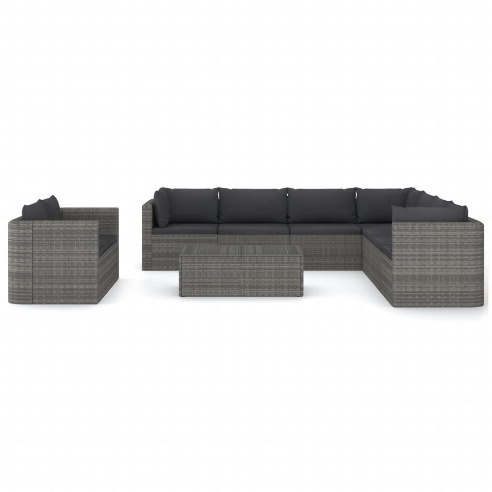 vidaXL 10 Piece Patio Lounge Set with Cushions Poly Rattan Gray, 3059489. Picture 3