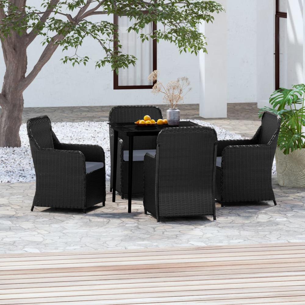 vidaXL 5 Piece Patio Dining Set with Cushions Black, 3099542. Picture 1