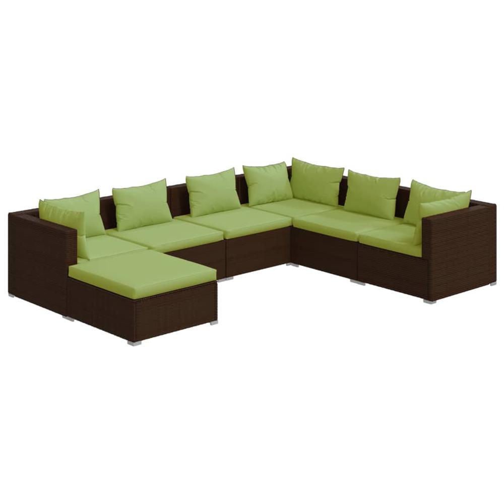 vidaXL 7 Piece Patio Lounge Set with Cushions Poly Rattan Brown, 3101836. Picture 2