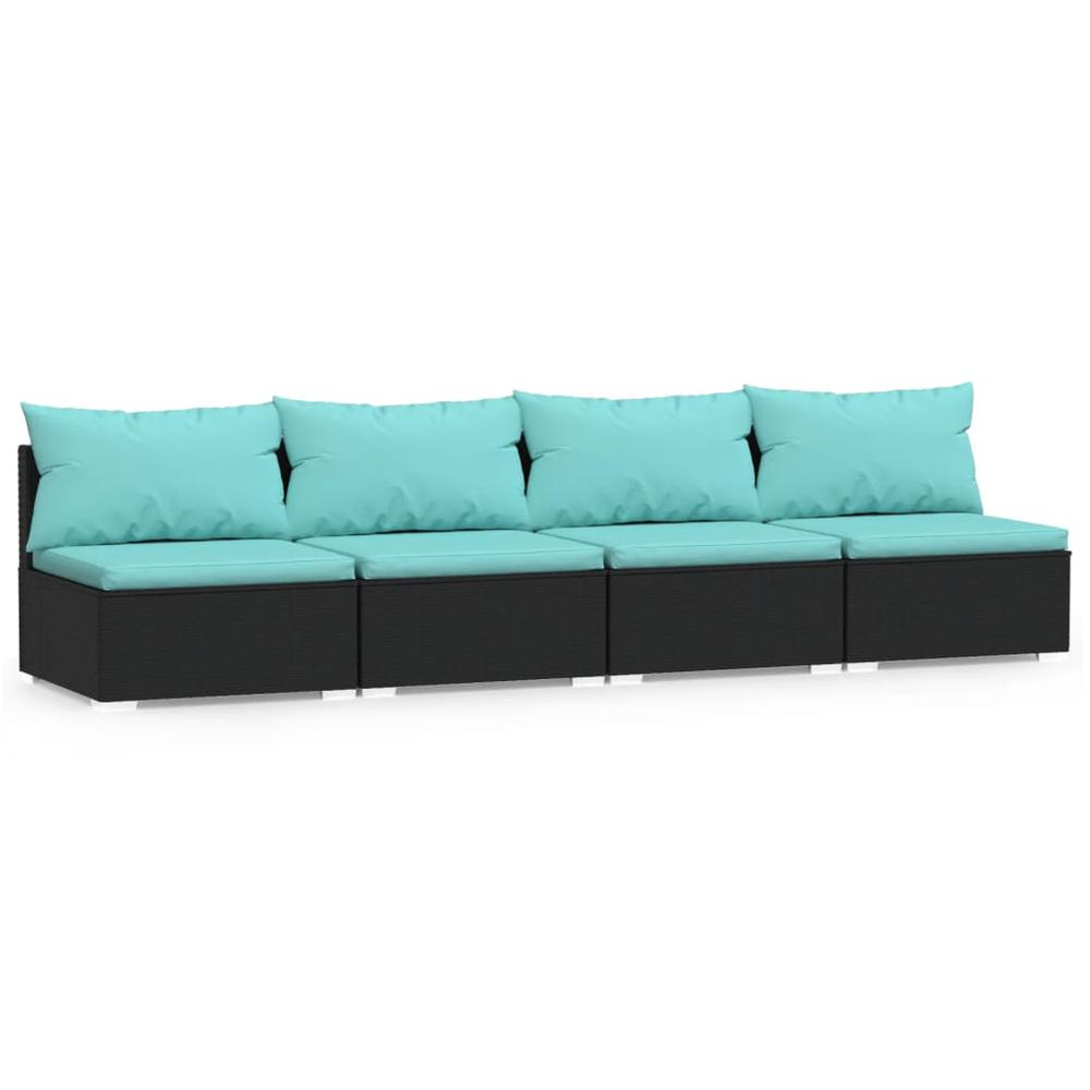 vidaXL 4-Seater Sofa with Cushions Black Poly Rattan, 317541. Picture 2