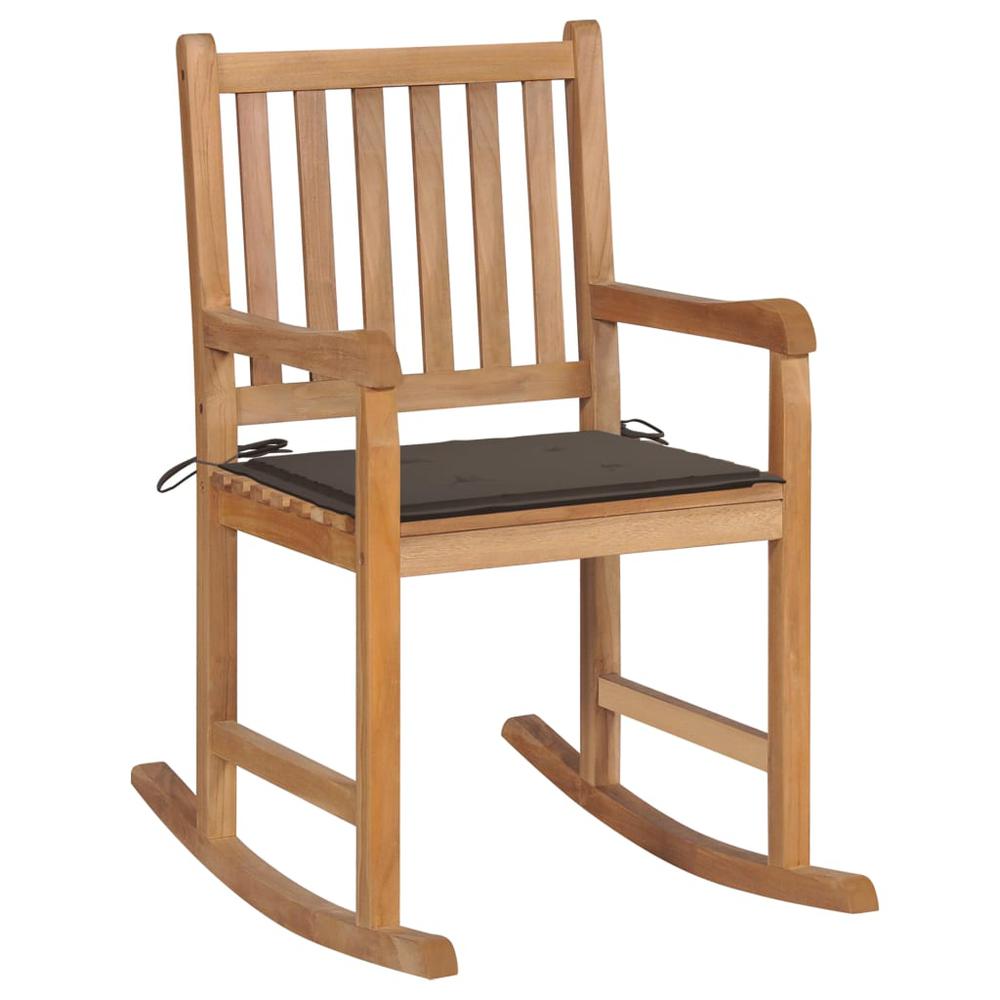 vidaXL Rocking Chair with Taupe Cushion Solid Teak Wood, 3062765. Picture 1