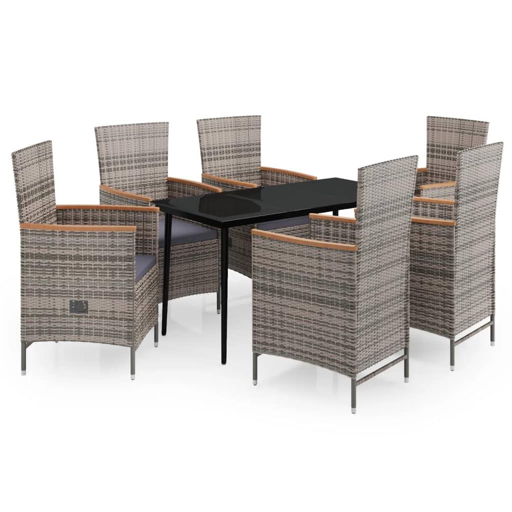 vidaXL 7 Piece Patio Dining Set with Cushions Gray, 3099452. Picture 2