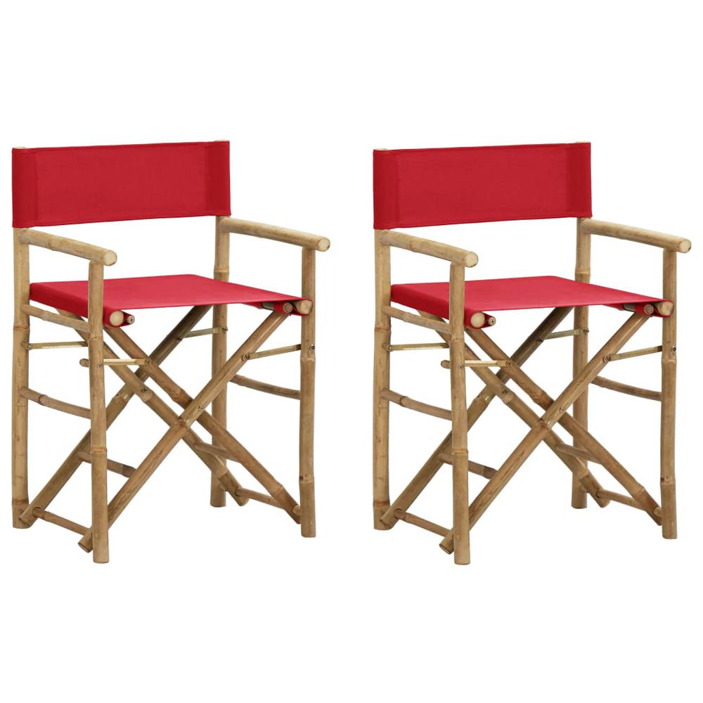 vidaXL Folding Director's Chairs 2 pcs Red Bamboo and Fabric. Picture 1