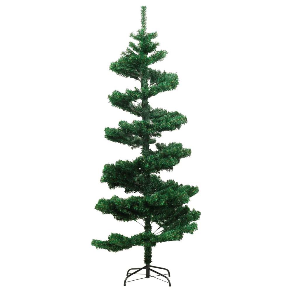 vidaXL Swirl Christmas Tree with Stand and LEDs Green 59.1" PVC. Picture 4