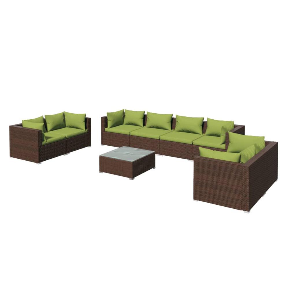 vidaXL 9 Piece Patio Lounge Set with Cushions Poly Rattan Brown, 3102292. Picture 2