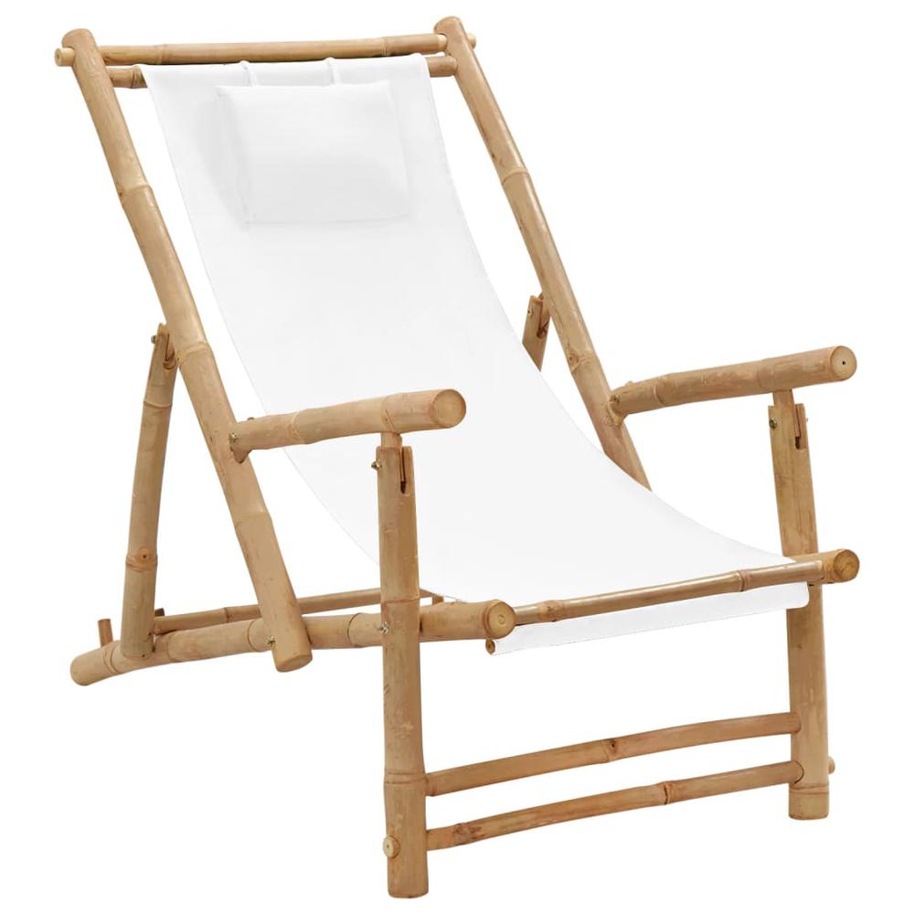 vidaXL Deck Chair Bamboo and Canvas Cream White. Picture 1
