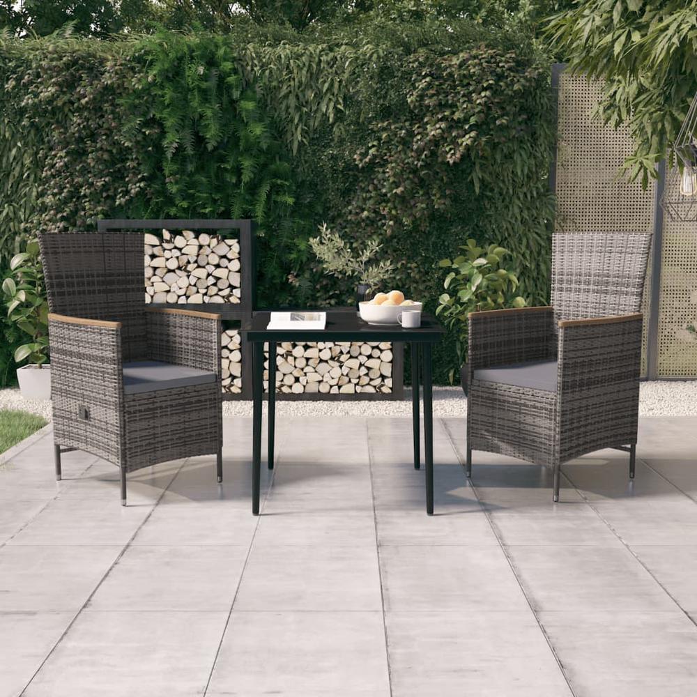vidaXL 3 Piece Patio Dining Set with Cushions Gray, 3099449. Picture 1