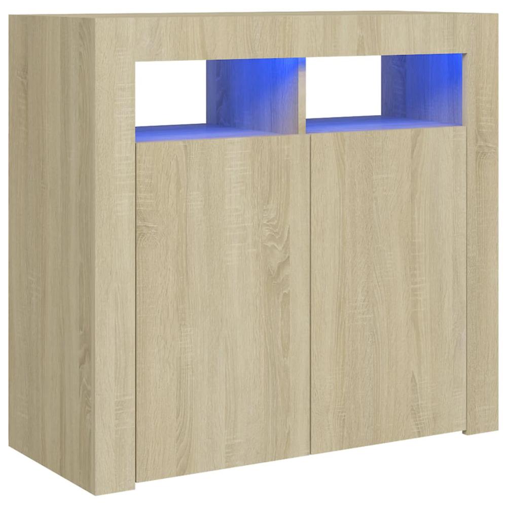 vidaXL Sideboard with LED Lights Sonoma Oak 31.5"x13.8"x29.5". Picture 2