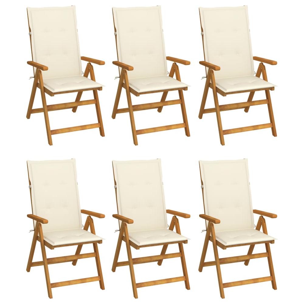 vidaXL Folding Patio Chairs 6 pcs with Cushions Solid Acacia Wood, 3064121. Picture 1