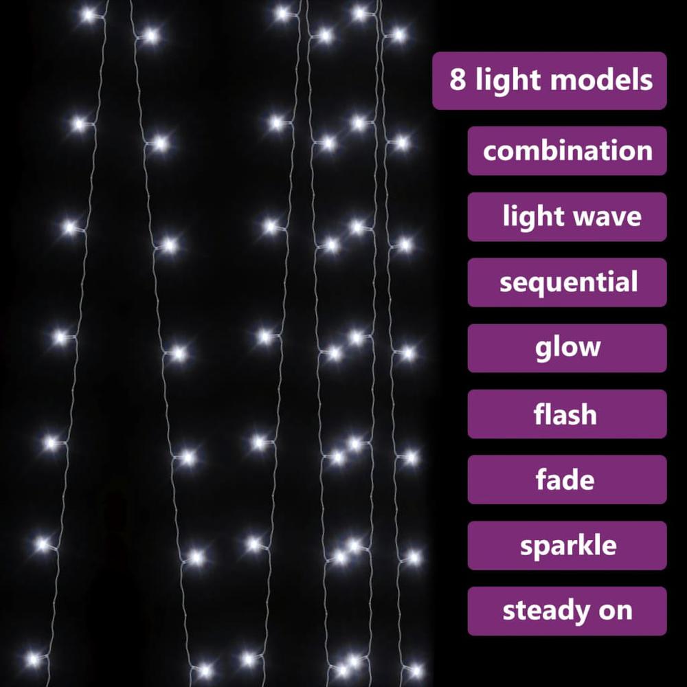 vidaXL LED Curtain Fairy Lights 9.8'x9.8' 300 LED Cold White 8 Function. Picture 4