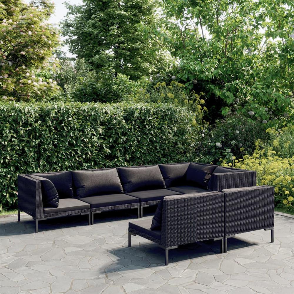 vidaXL 7 Piece Patio Lounge Set with Cushions Poly Rattan Dark Gray, 3099860. Picture 1