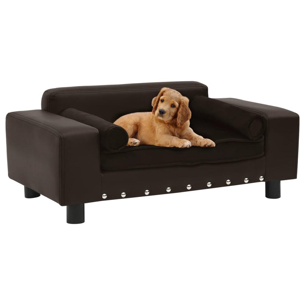 vidaXL Dog Sofa Brown 31.9"x16.9"x12.2" Plush and Faux Leather. Picture 1