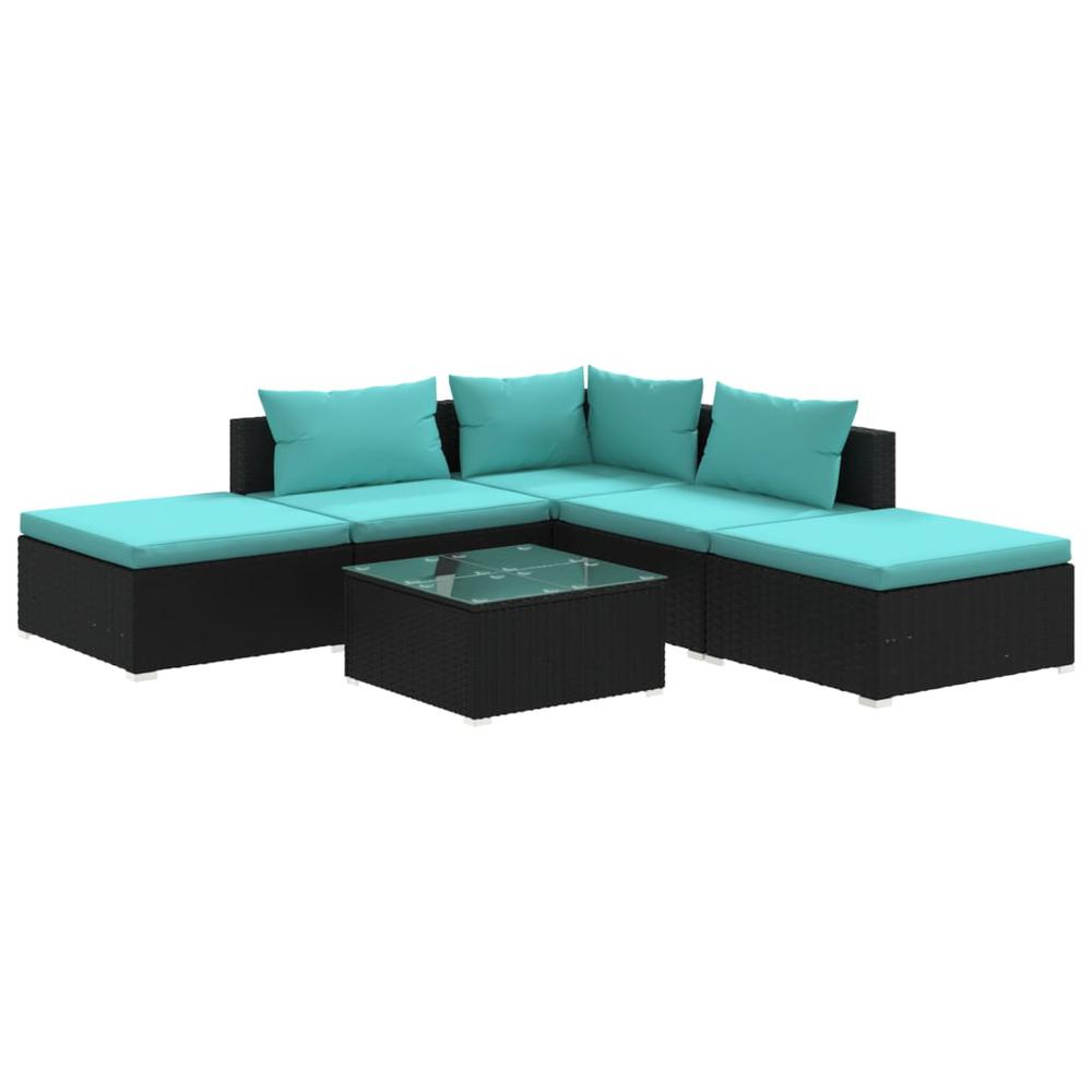 vidaXL 6 Piece Patio Lounge Set with Cushions Poly Rattan Black, 3101601. Picture 2