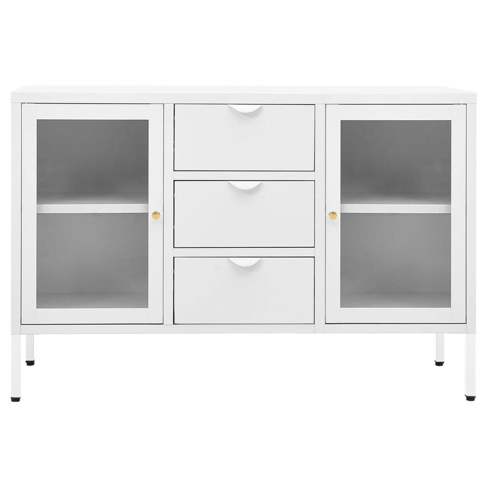 vidaXL Sideboard White 41.3"x13.8"x27.6" Steel and Tempered Glass. Picture 3