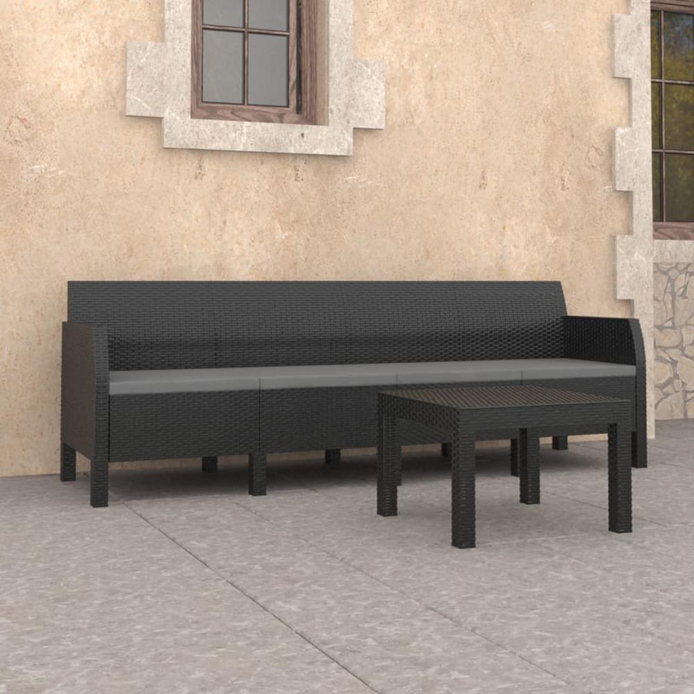 vidaXL 2 Piece Patio Lounge Set with Cushions PP Rattan Anthracite, 3079670. Picture 1