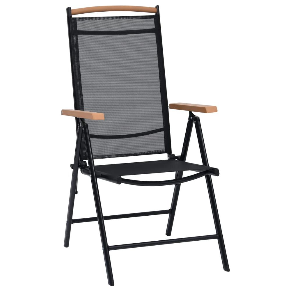 vidaXL Folding Patio Chairs 2 pcs Aluminum and Textilene Black. Picture 2