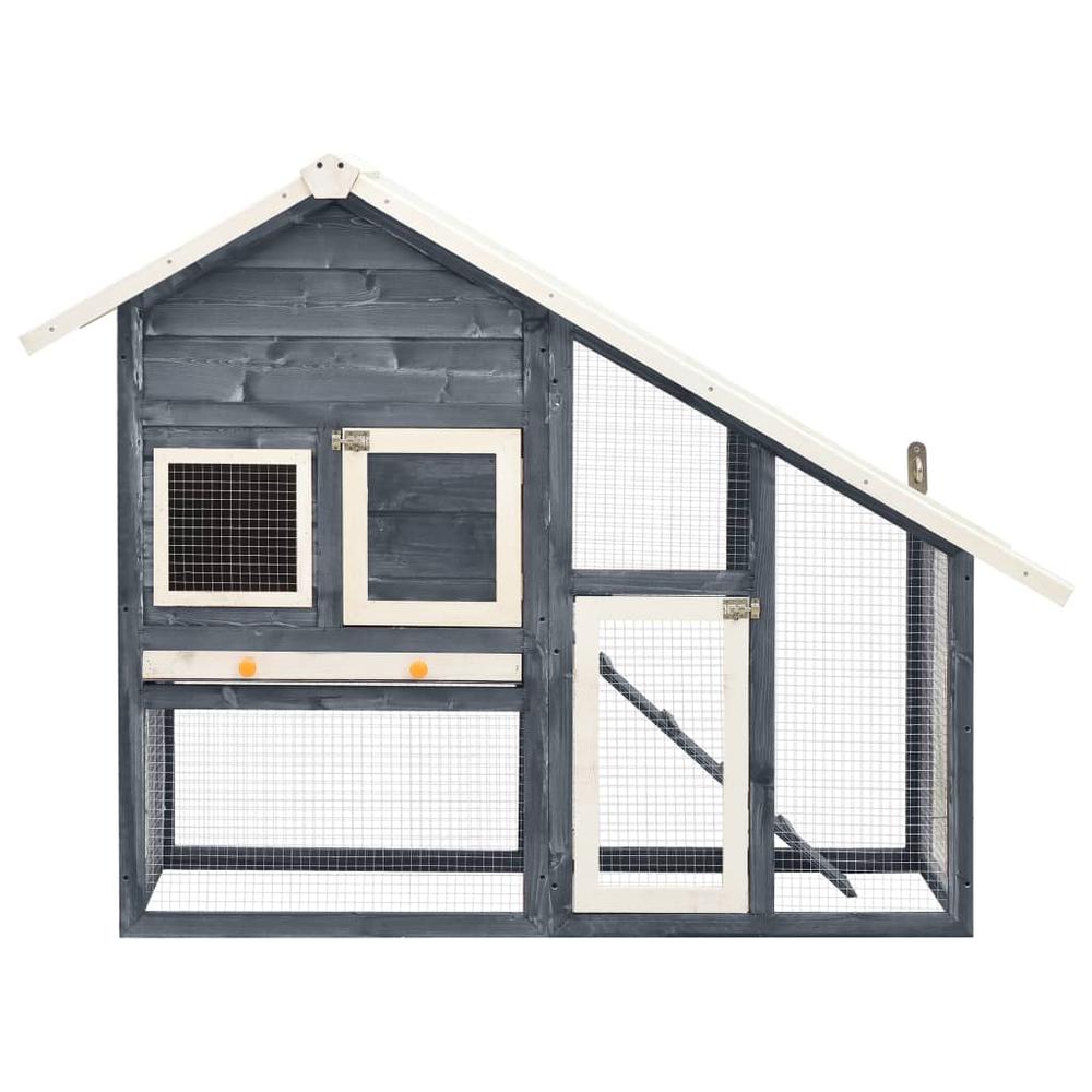 vidaXL Rabbit Hutch Gray and White 55.1"x24.8"x47.2" Solid Firwood. Picture 3