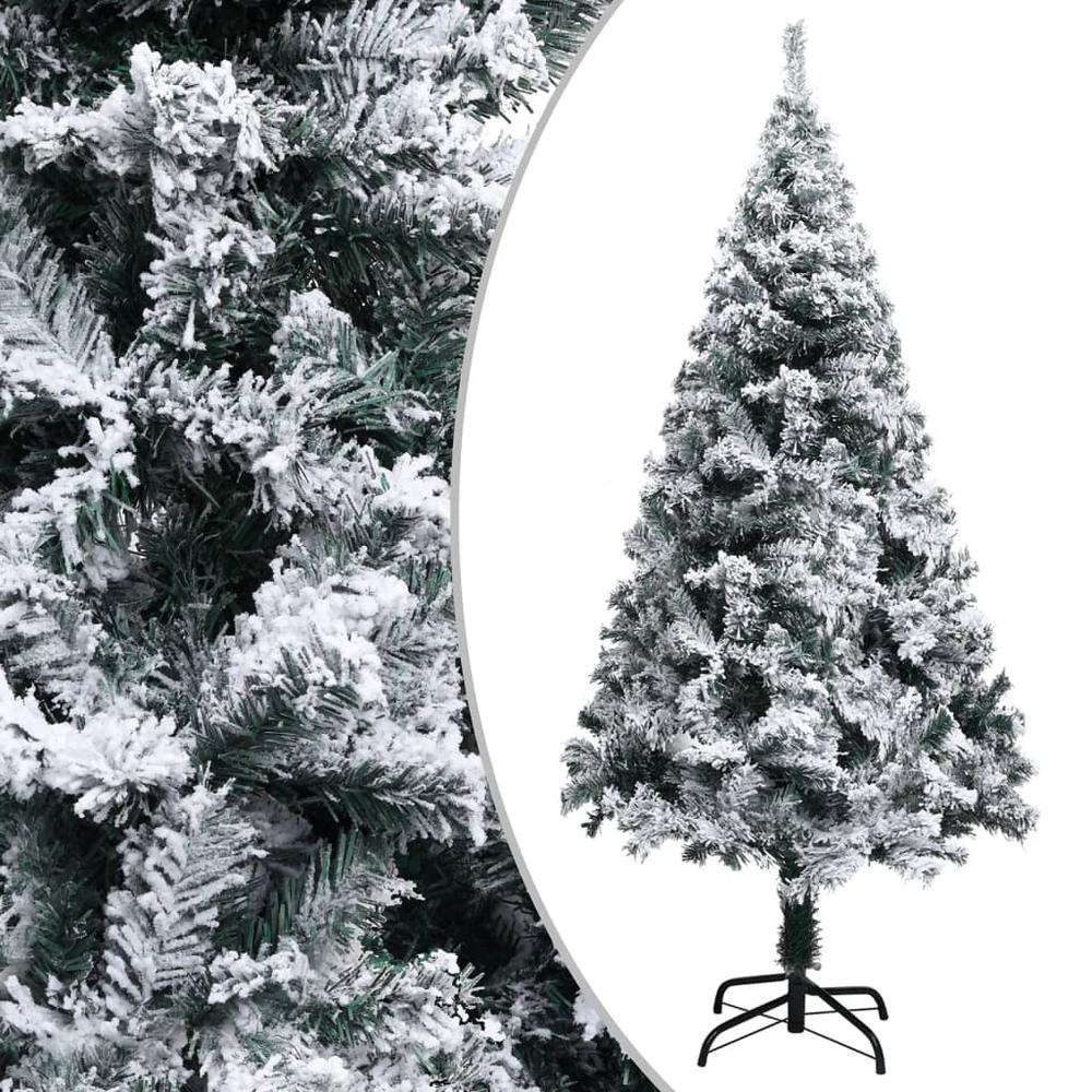vidaXL Artificial Christmas Tree with Flocked Snow Green 47.2" PVC. Picture 1