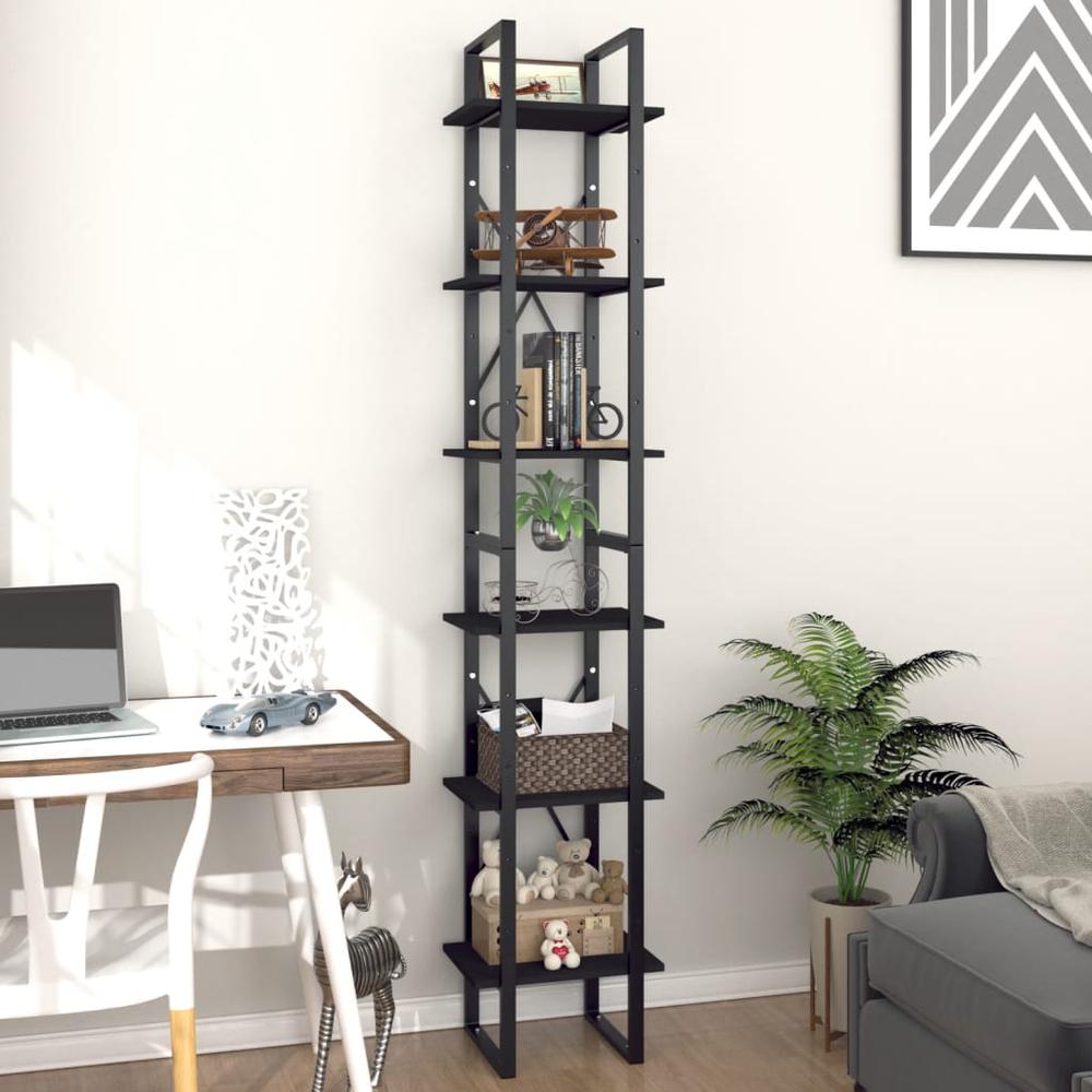vidaXL 6-Tier Book Cabinet Black 15.7"x11.8"x82.7" Engineered Wood. Picture 3