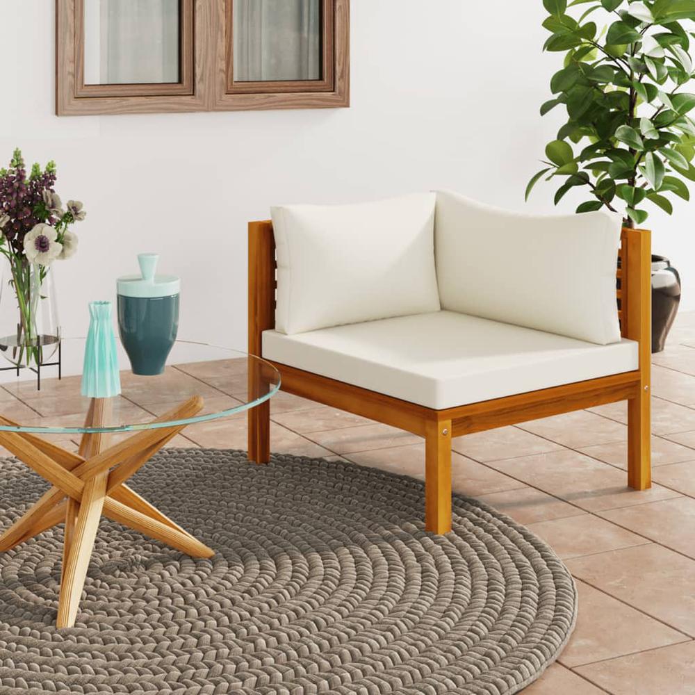 vidaXL Sectional Corner Sofa with Cream White Cushion Acacia Wood. Picture 1