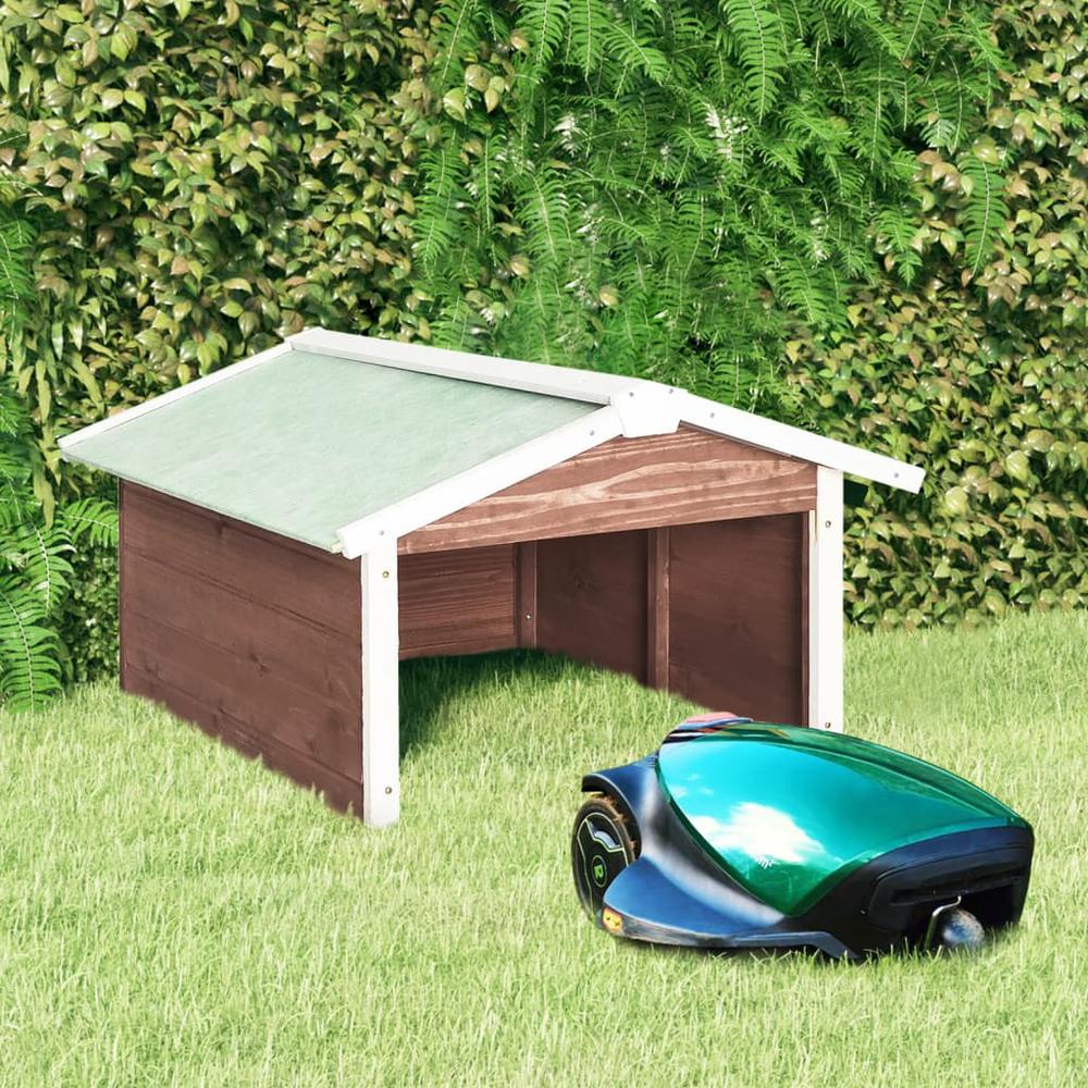 vidaXL Robotic Lawn Mower Garage 28.3"x34.3"x19.7" Mocca and White Firwood. Picture 1