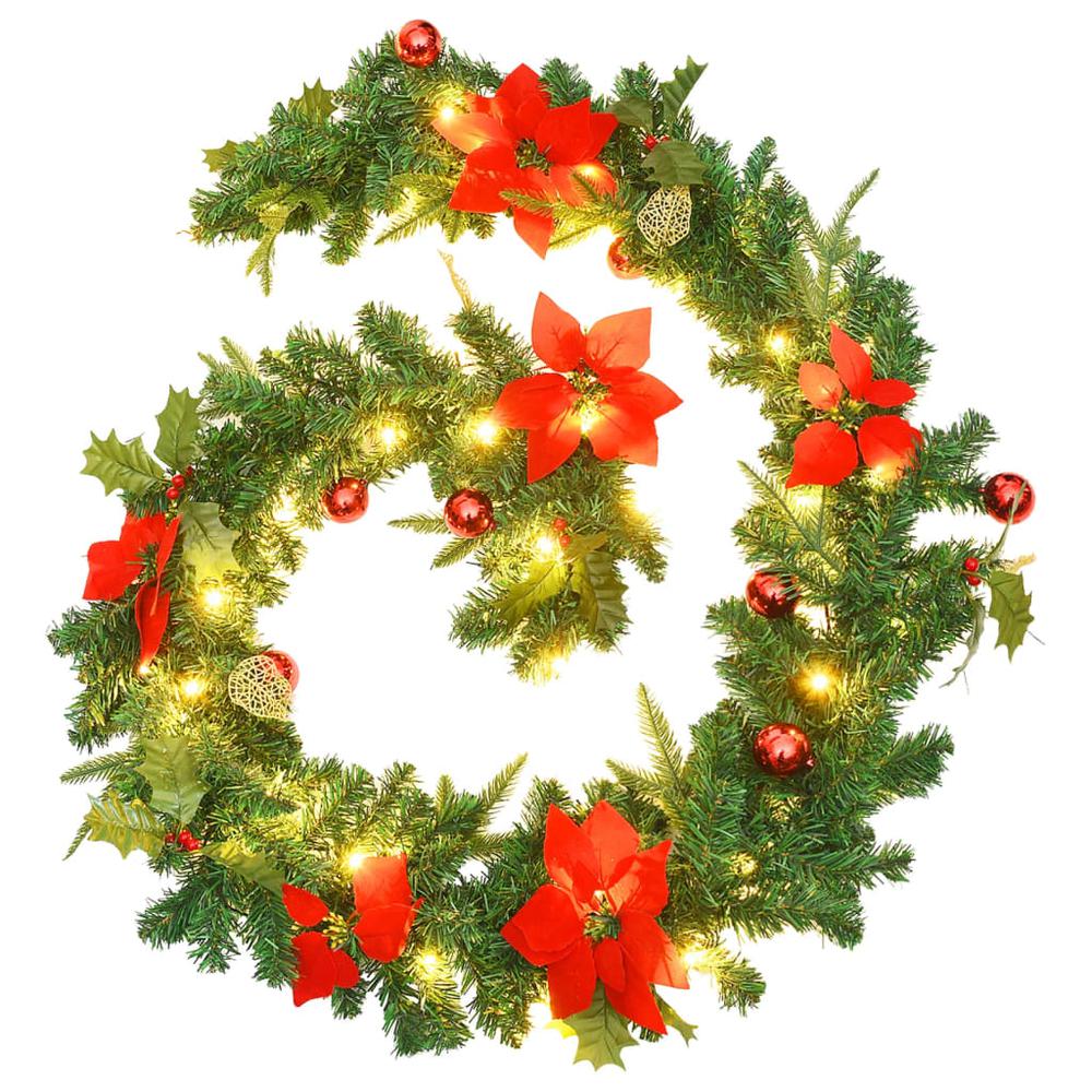 vidaXL Christmas Garland with LED Lights Green 8.9' PVC, 320972. Picture 3