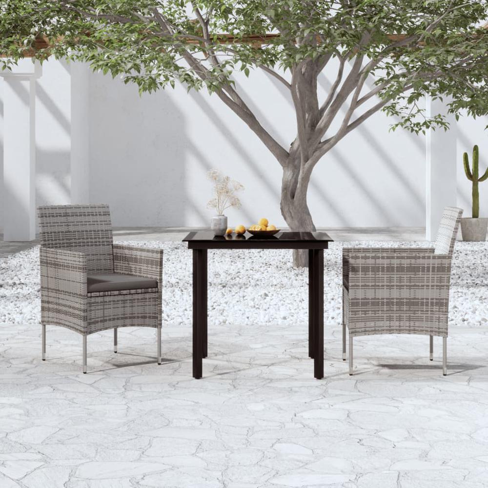 vidaXL 3 Piece Patio Dining Set with Cushions Gray and Black, 3099287. Picture 1