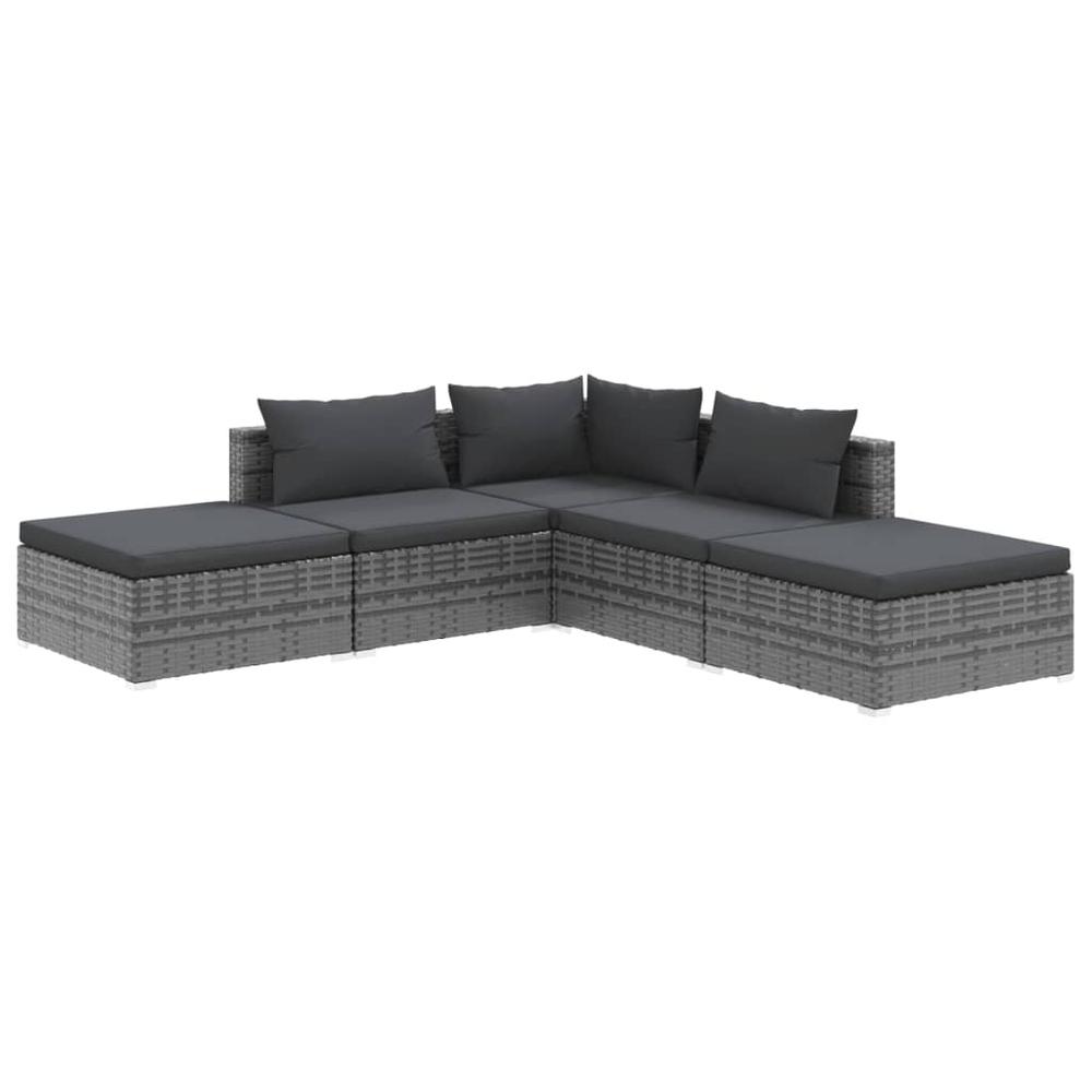vidaXL 5 Piece Garden Lounge Set with Cushions Poly Rattan Gray, 3101613. Picture 2