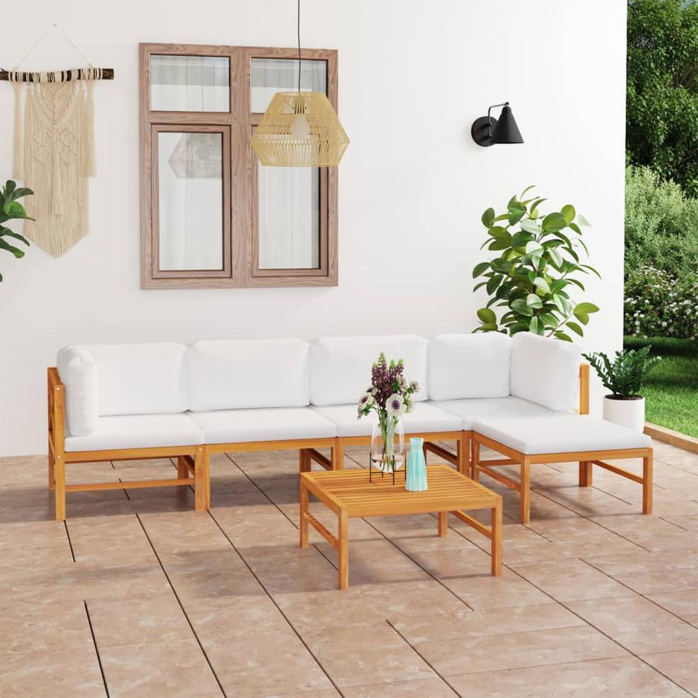 vidaXL 6 Piece Patio Lounge Set with Cream Cushions Solid Teak Wood, 3087242. Picture 1