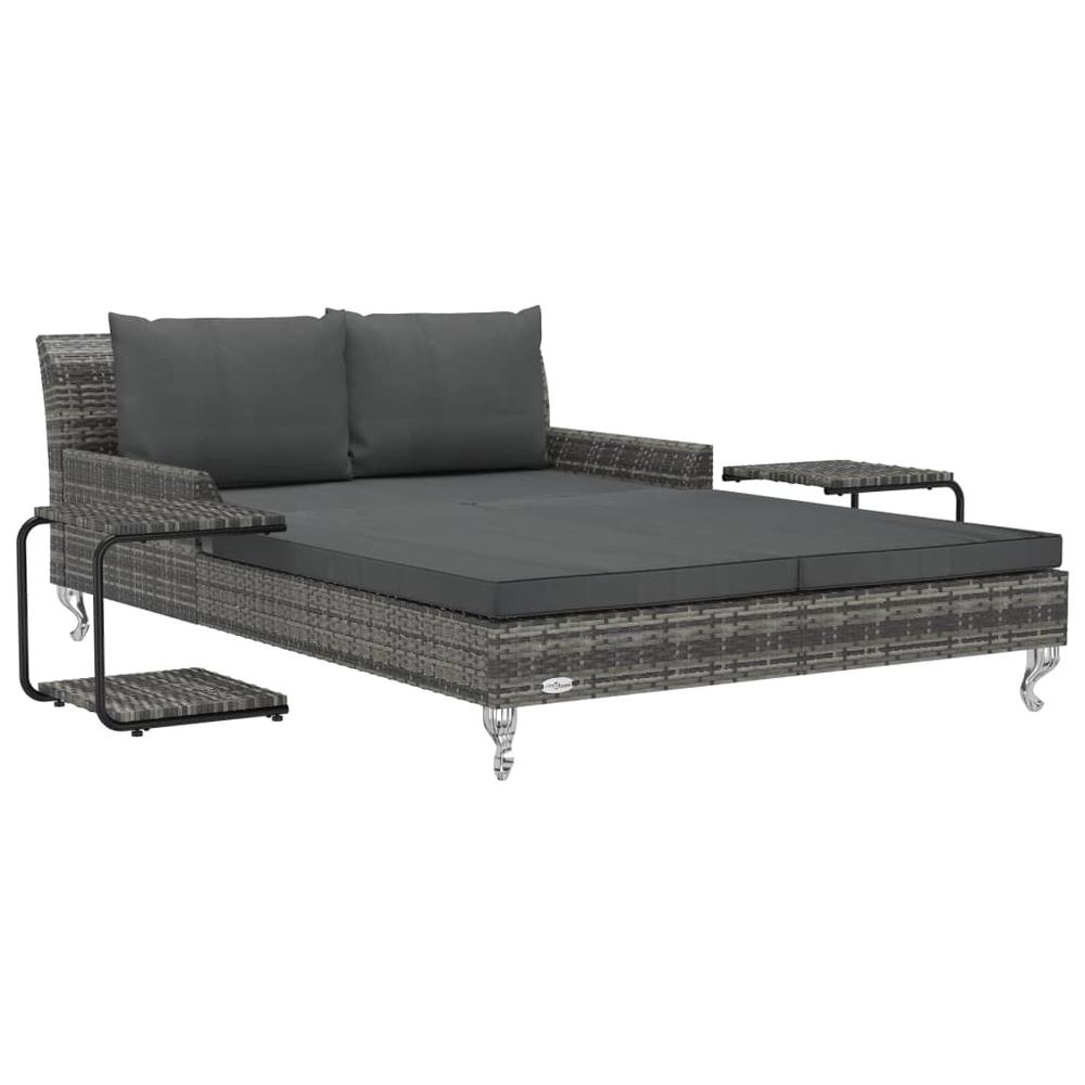 vidaXL 2-Person Garden Sun Bed with Cushions Poly Rattan Gray, 48131. Picture 2