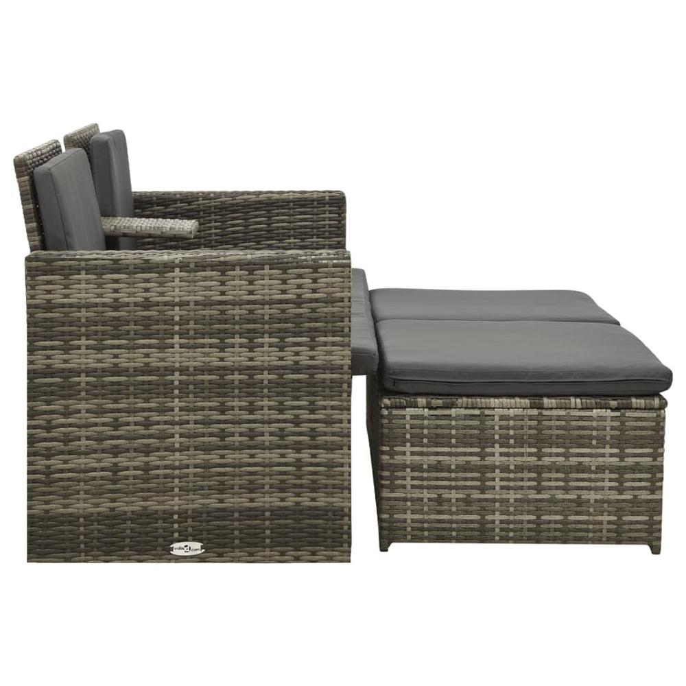 vidaXL 3 Piece Patio Lounge Set with Cushions Poly Rattan Gray, 313128. Picture 3