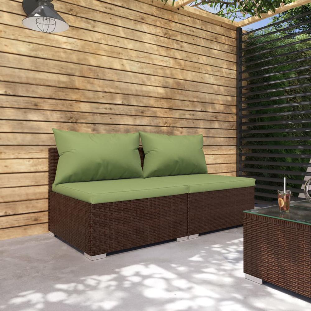 vidaXL 2 Piece Patio Lounge Set with Cushions Poly Rattan Brown, 3101396. Picture 1