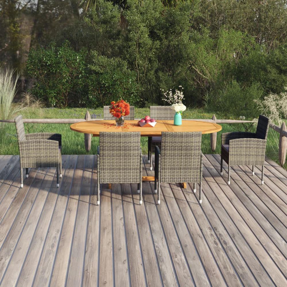 vidaXL 7 Piece Patio Dining Set Poly Rattan Anthracite, 3070775. Picture 1