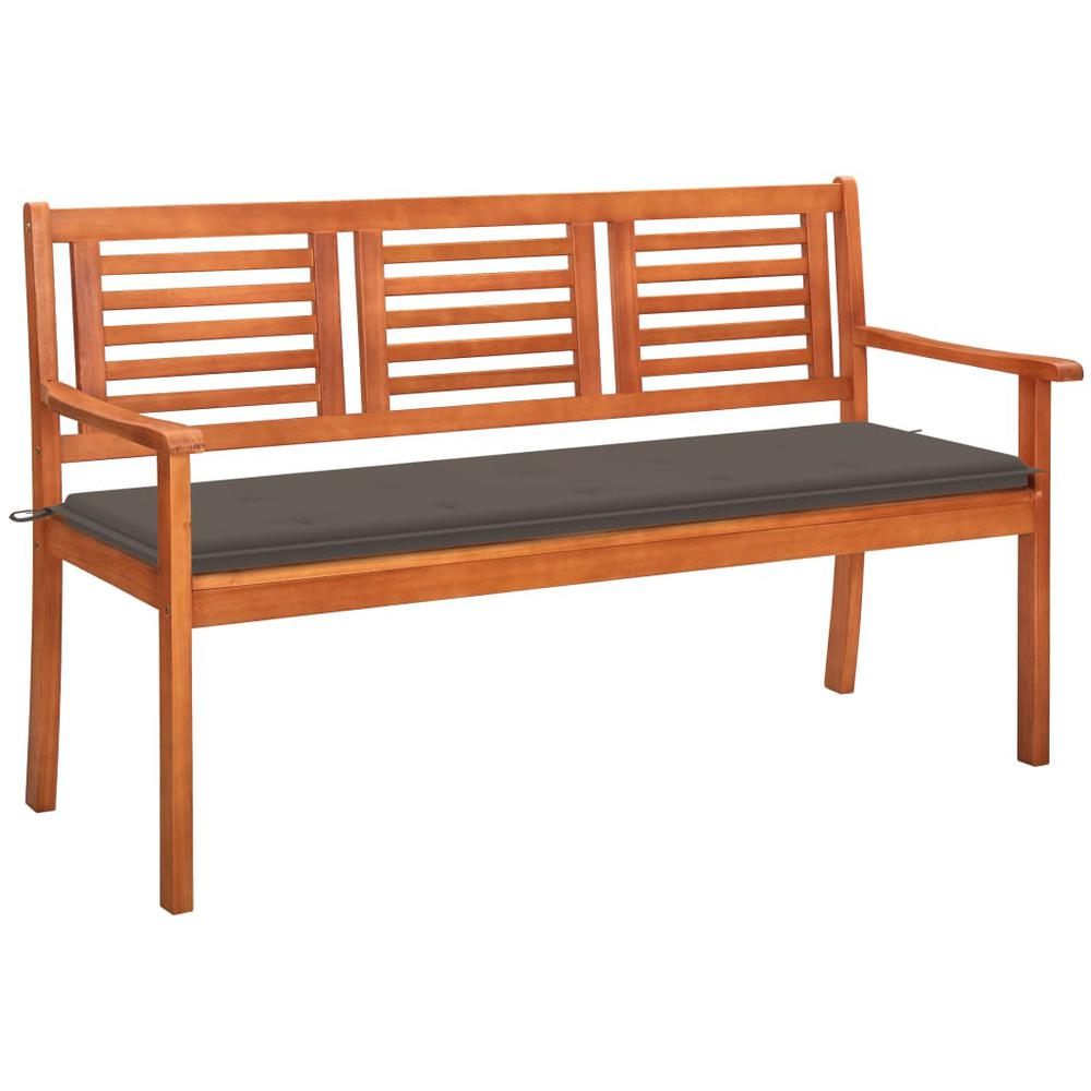 vidaXL 3-Seater Patio Bench with Cushion 23.3" Solid Eucalyptus Wood, 3061004. Picture 1