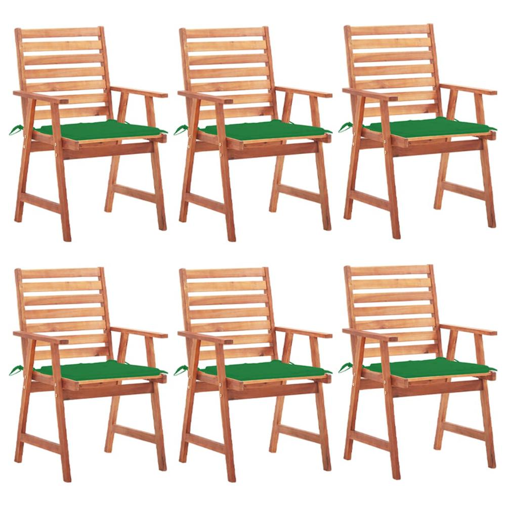 vidaXL Patio Dining Chairs 6 pcs with Cushions Solid Acacia Wood, 3078352. Picture 1