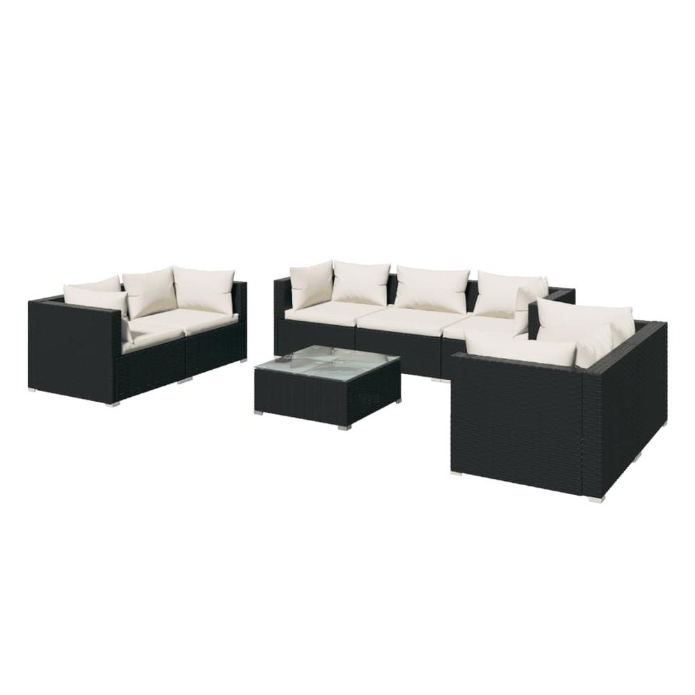 vidaXL 8 Piece Patio Lounge Set with Cushions Poly Rattan Black, 3102271. Picture 2