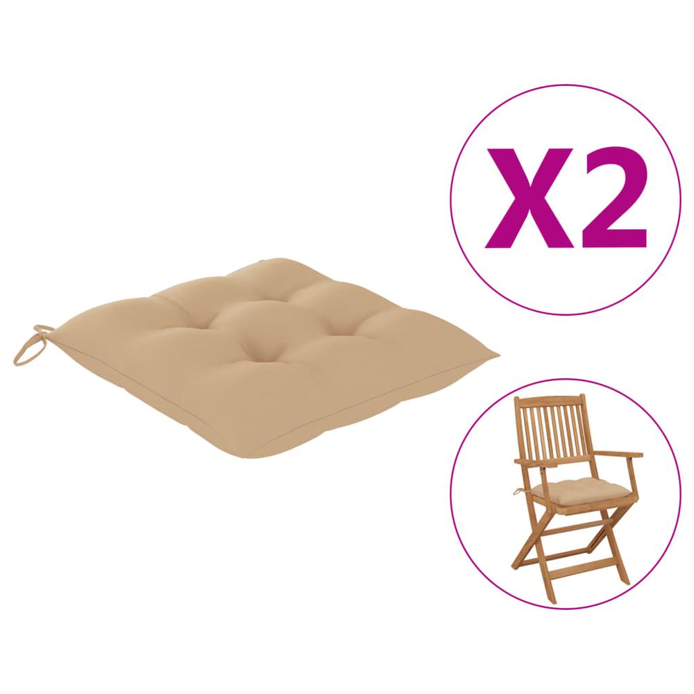 vidaXL Chair Cushions 2 pcs Beige 15.7"x15.7"x2.8" Fabric. Picture 1