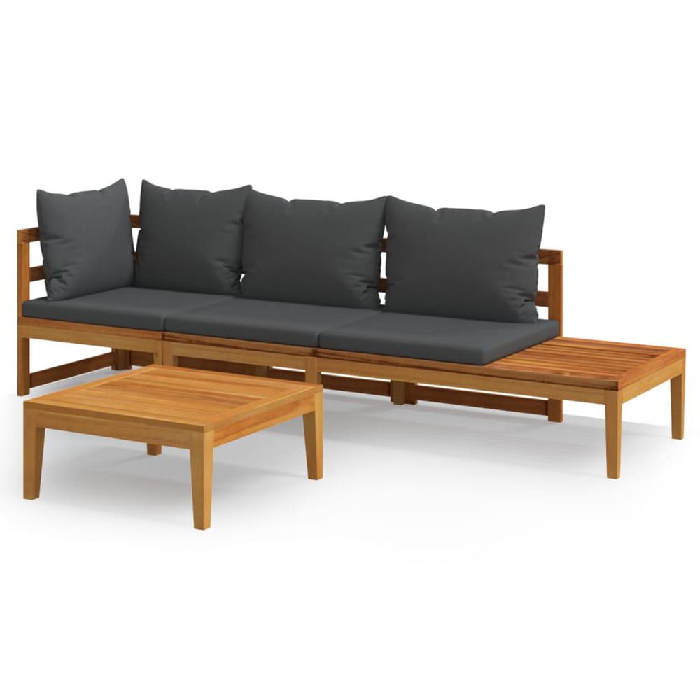 vidaXL 3 Piece Patio Lounge Set with Dark Gray Cushions Acacia Wood, 3087273. Picture 2