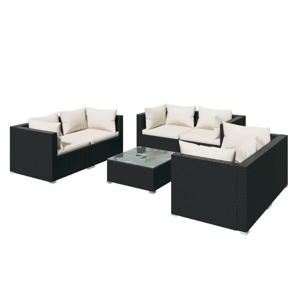 vidaXL 7 Piece Patio Lounge Set with Cushions Poly Rattan Black, 3102303. Picture 2