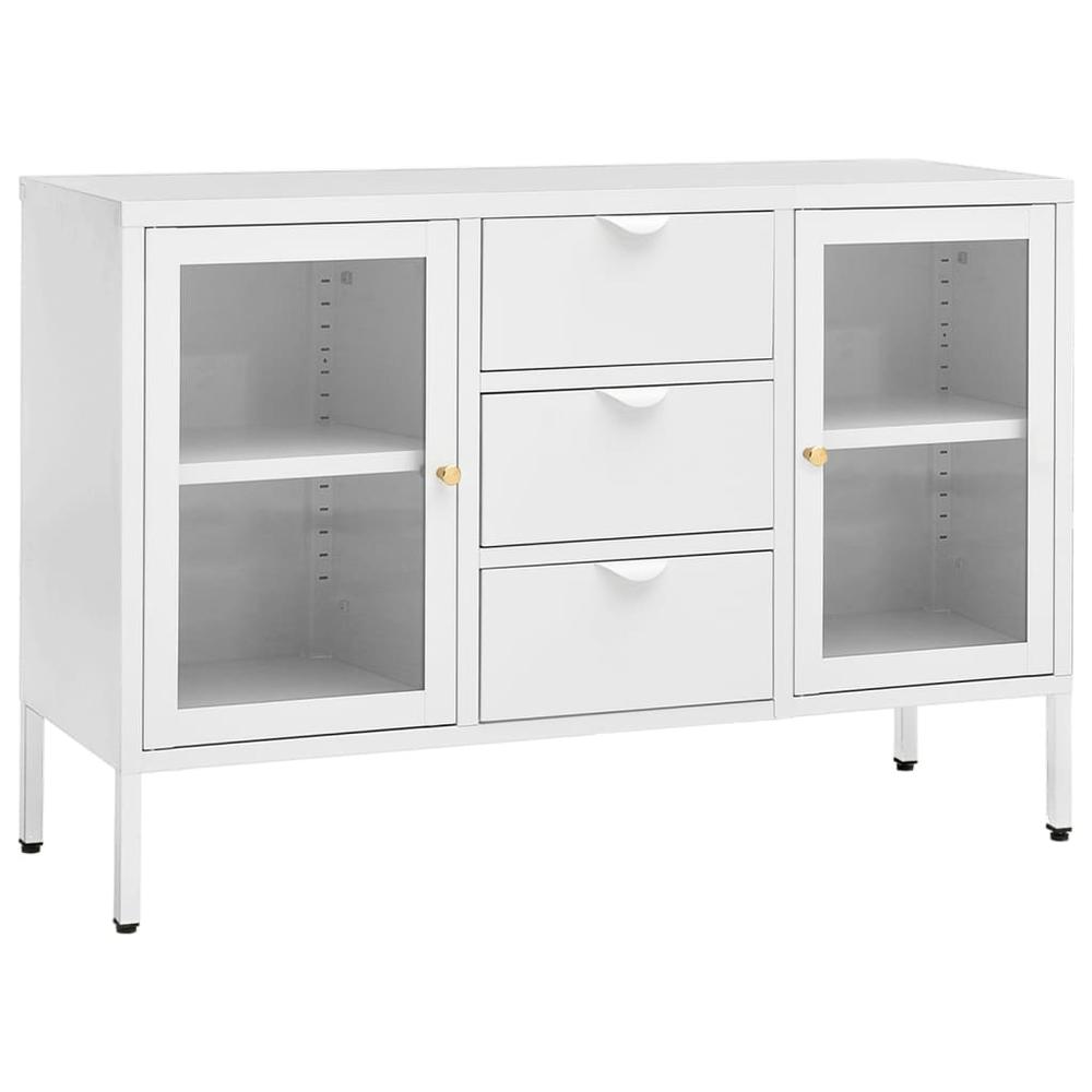 vidaXL Sideboard White 41.3"x13.8"x27.6" Steel and Tempered Glass. Picture 2